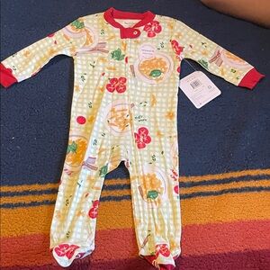 Burt's Bees Baby organic cotton sleeper pajama with a pasta print